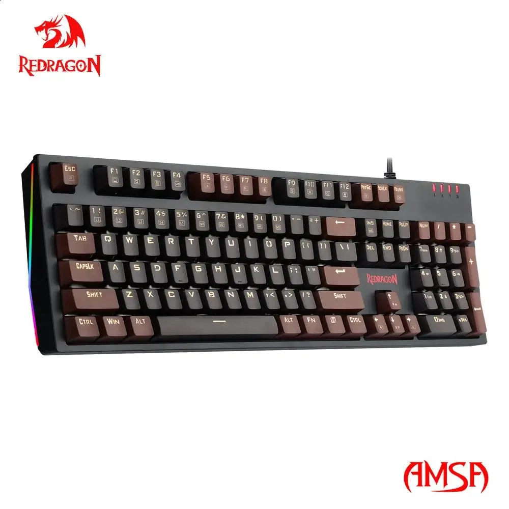 Redragon AMSA K592 USB 기계식 게임 키보드 블루 스위치 LED 컴퓨터 PC 노트북 게이머 240304 용 백라이트 104 키