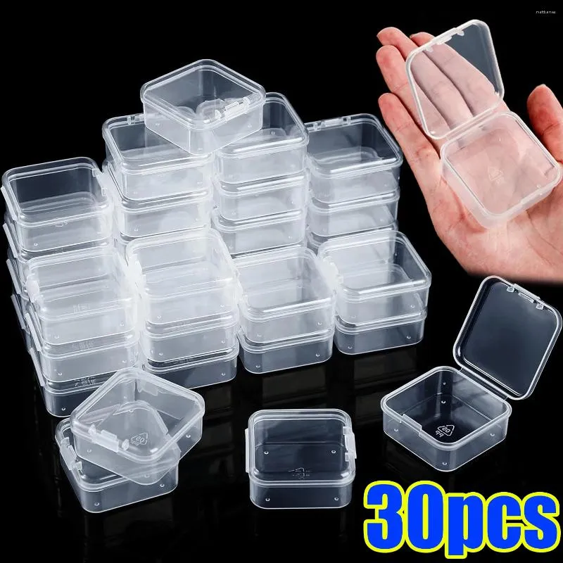 Мешочки для ювелирных изделий, 30 шт., мини-откидная коробка для хранения, прозрачные квадратные пластиковые коробки, упаковка, органайзер для переноски, пыленепроницаемый