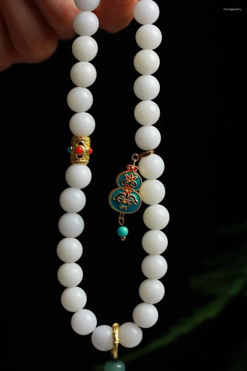 Strang natürliches weißes Jade-Bodhi-Armband, Nachtperlen-Jaspis, kleiner Kronenkürbis-Anhänger