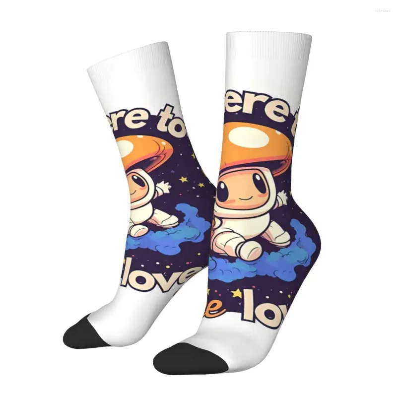 Herrstrumpor Funny Space Explorer Vintage Mushroom Harajuku Seamless Crew Sock Gift Mönster tryckt