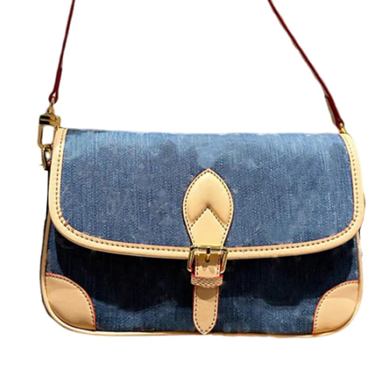 Tasarımcı lüks mavi denim tuval küçük crossbody çanta