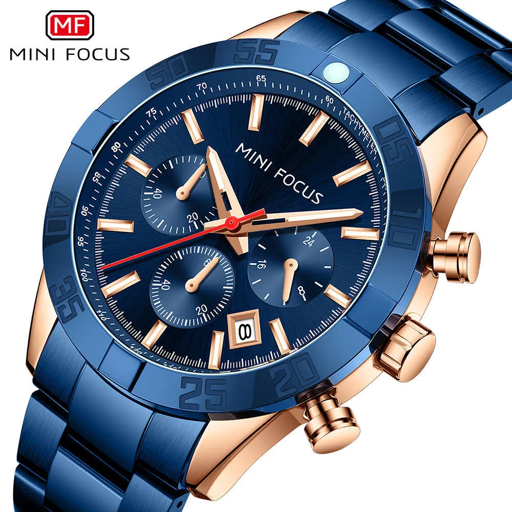 MINI FOCUS Merk Zakelijk Waterdicht Quartz Multi Functioneel Stalen Band Herenhorloge 0416G