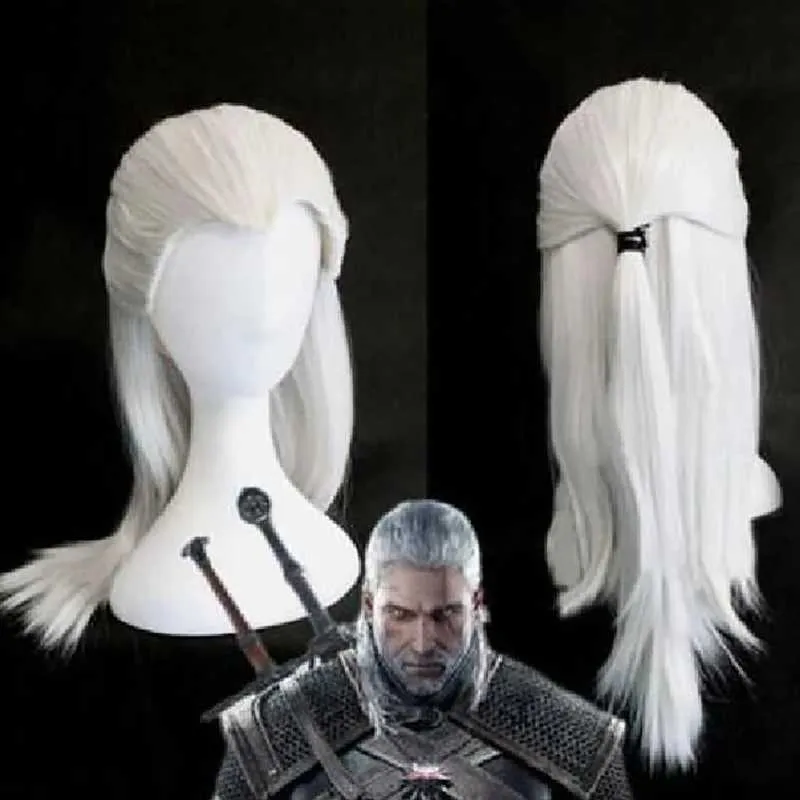 Perucas sintéticas hairjoy prata branco cosplay peruca longa reta traje perucas de cabelo sintético fibra resistente ao calor 240328 240327