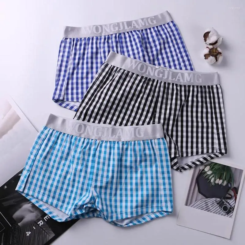 Cuecas masculinas verão roupa interior mid-rise xadrez impressão carta retalhos calcinha elástica cintura solta ajuste respirável shorts