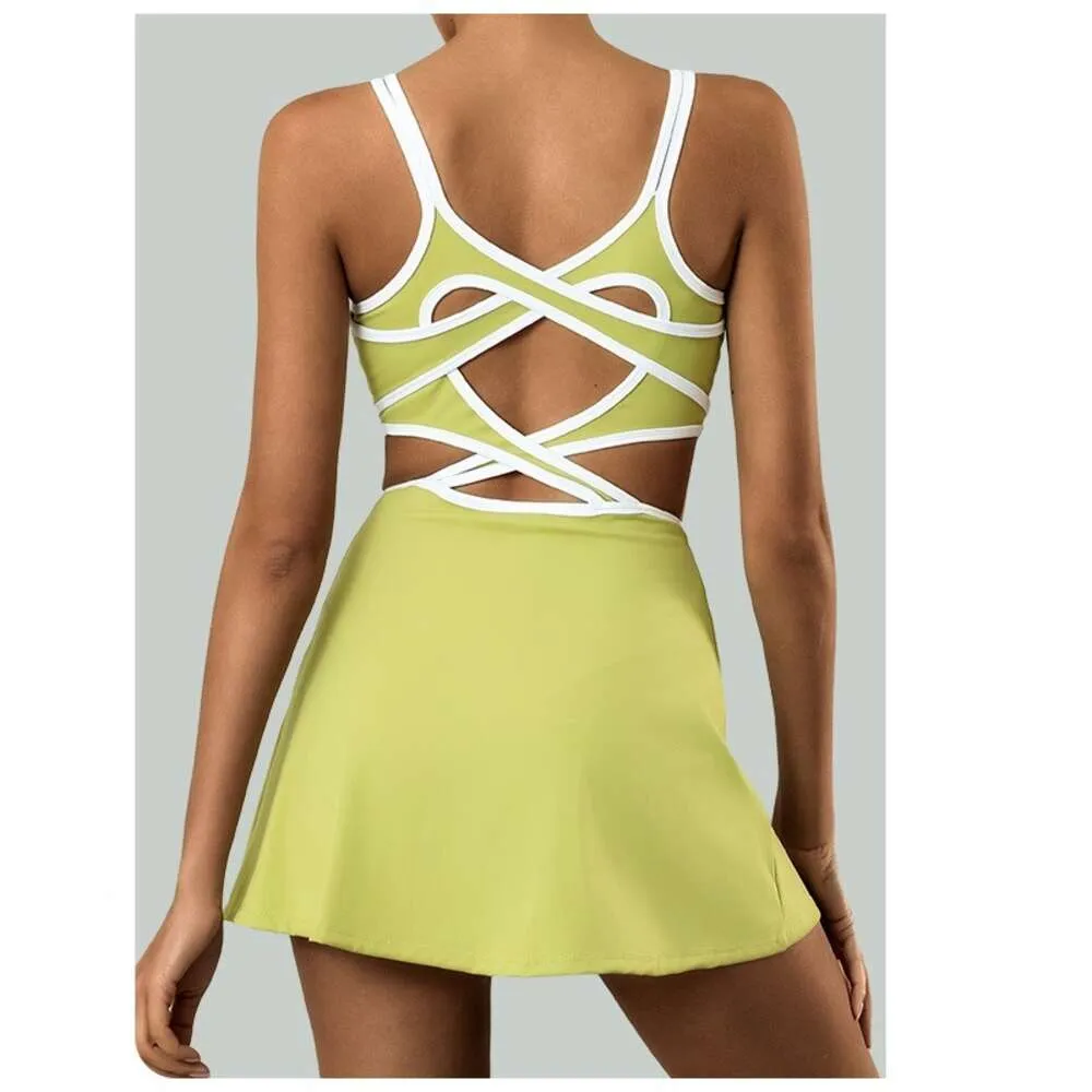 Lu Align – combinaison pour femmes, avec coussinet de poitrine à haute élasticité, beau dos, jupe de tennis croisée anti-éblouissement, robe de sport 2