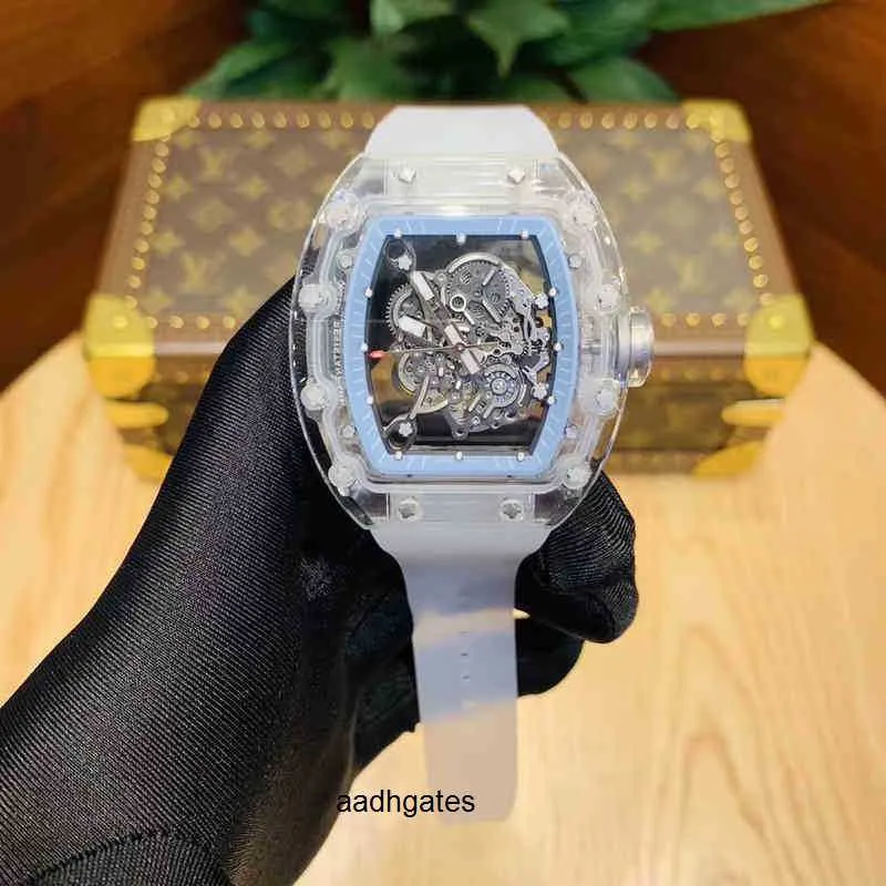 Mens Richa Milles Automatic Mechanical Watch Transparent Black Technology Crystal Snow Glazed Hollowed Out Luminous Waterproof Tide