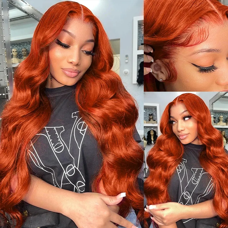 30 36Inch Body Wave Ginger Orange 13x6 HD Lace Front Wigs Colored Human Hair 13x4 Transparent Lace Frontal Wigs Brazilian 250%