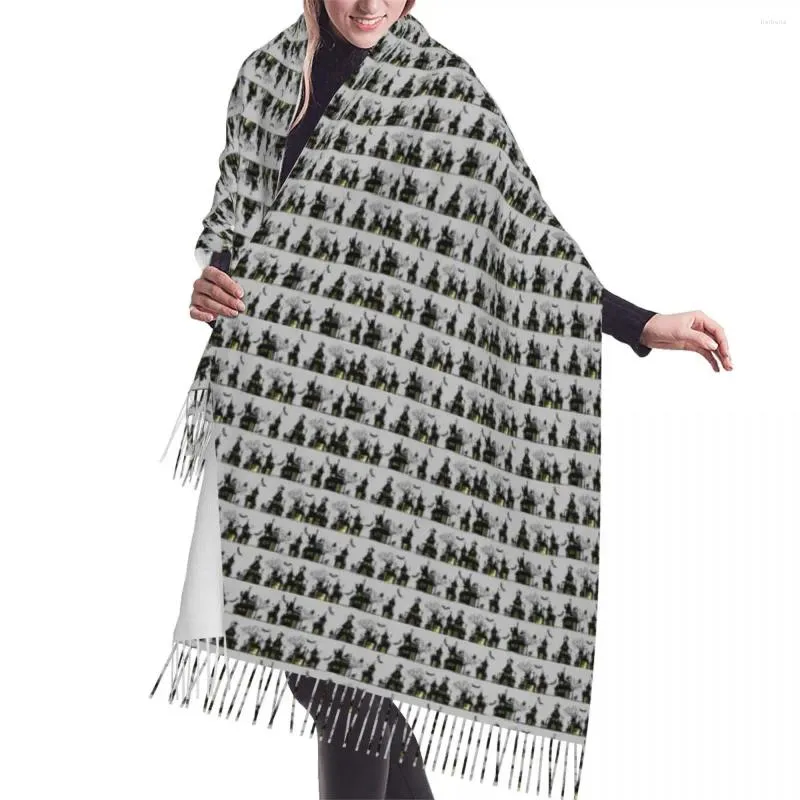 スカーフハロウィーンホーンテッドマンションハウススカーフラップ女性長冬秋の暖かいタッセルショールユニセックスゴーストファッション汎用性
