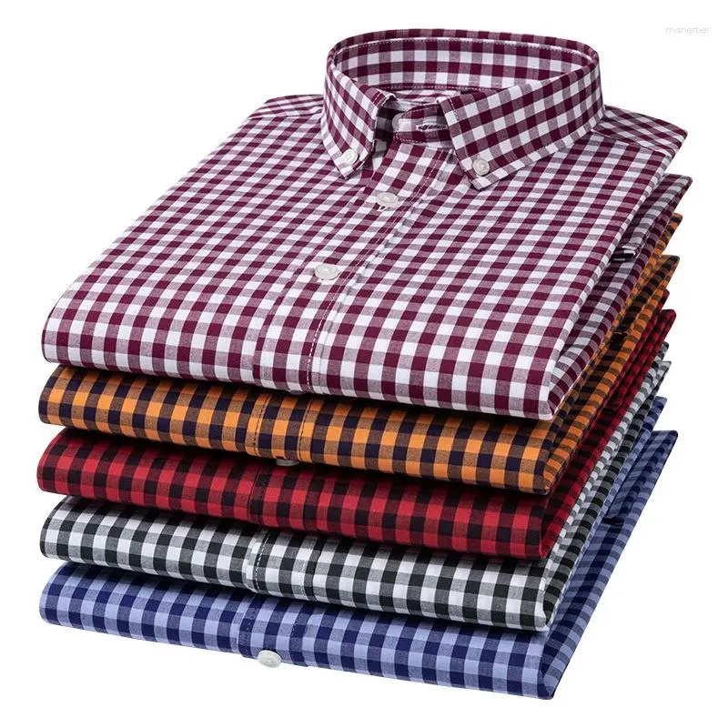 Men's Casual Shirts Pure Cotton Small Plaid Shirt Checkered Slightly Elastic Spring And Autumn Long Sleeved Youth