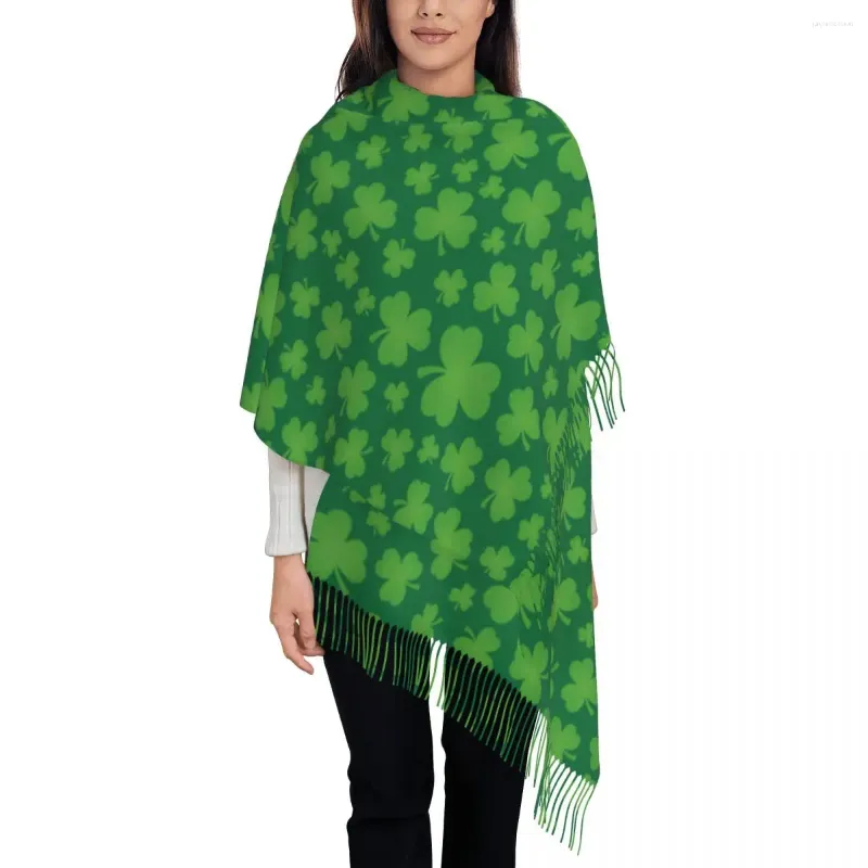 Halsdukar varm halsduk vinter irländsk shamrock lämnar sjalar wrpas St. Patrick's Day Design Foulard kvinnlig modehuvud