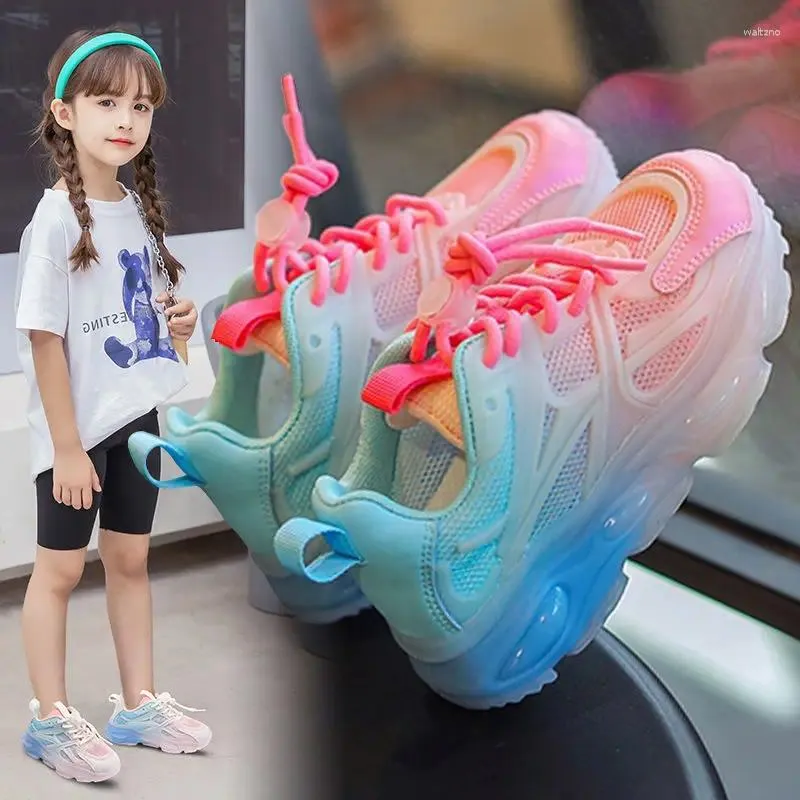 Casual Shoes Baby Girls Sneakers Gradient LED Uncharge Light Running Walking Kids Sports Breathable Up Flash