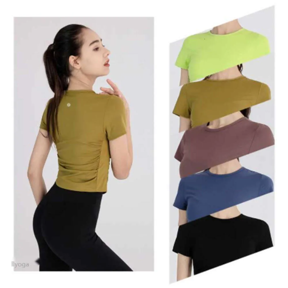 Lu Summer New Female Yoga Clothes T-shirt Fitness Sports Loisure Round Cou Personnalité Slim Training Short Sleeves Good Top Nice