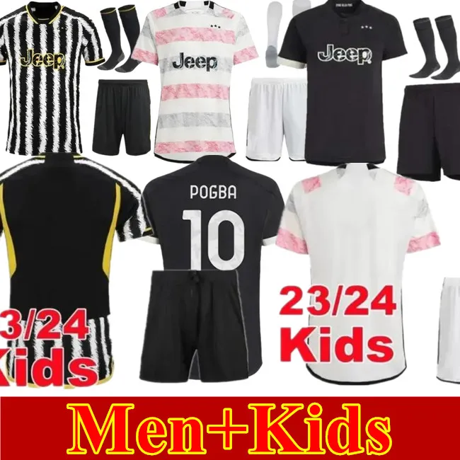 Pogba Soccer Jerseys 23 24 25 Di Maria Fan Wersja Player Męskie zestawy dla dzieci Yildiz Chiesa Maglia 2023 2024 Juventus Home Away 3rd Vlahovic Kean Juve Top Football koszule