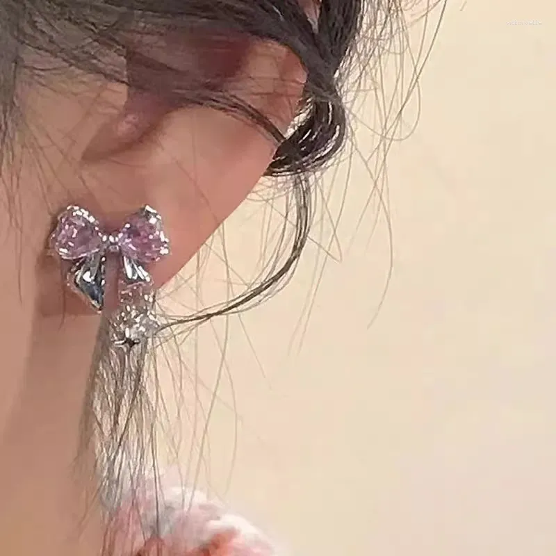 Dangle Earrings Korea Y2K Design Bowknot Zircon Crossペンダントファッション気質