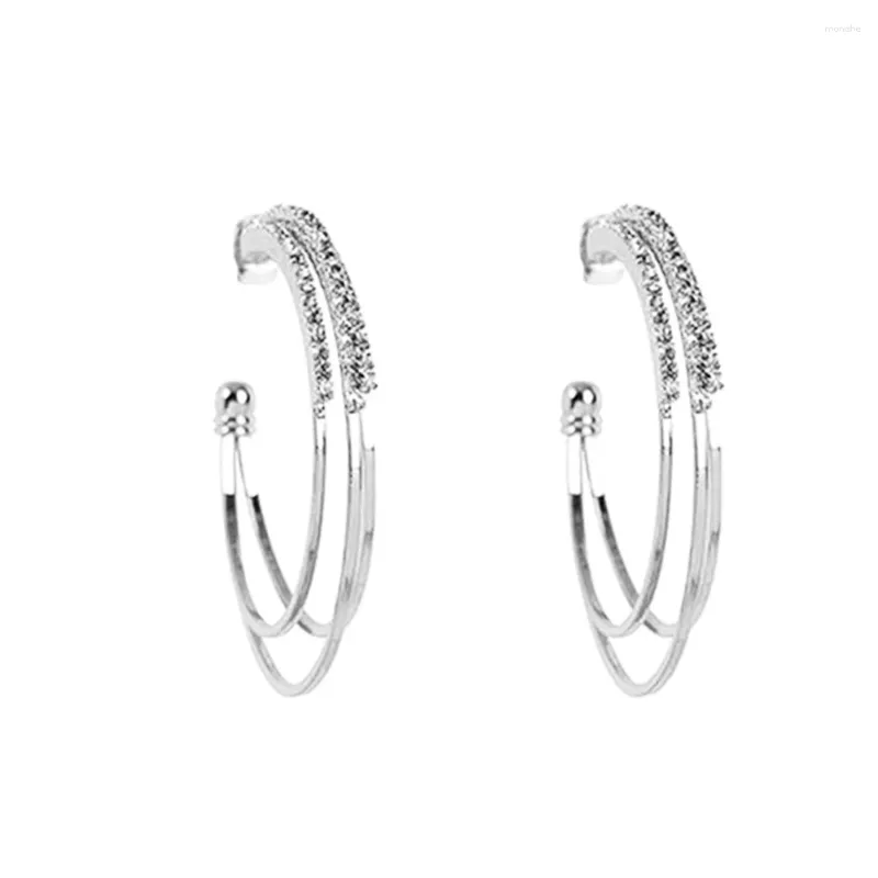 Boucles d'oreilles cerceau 1 paire de strass scintillants pour femmes, mode quotidienne Banquet 3 couches vacances mariée filles cadeau grand mariage