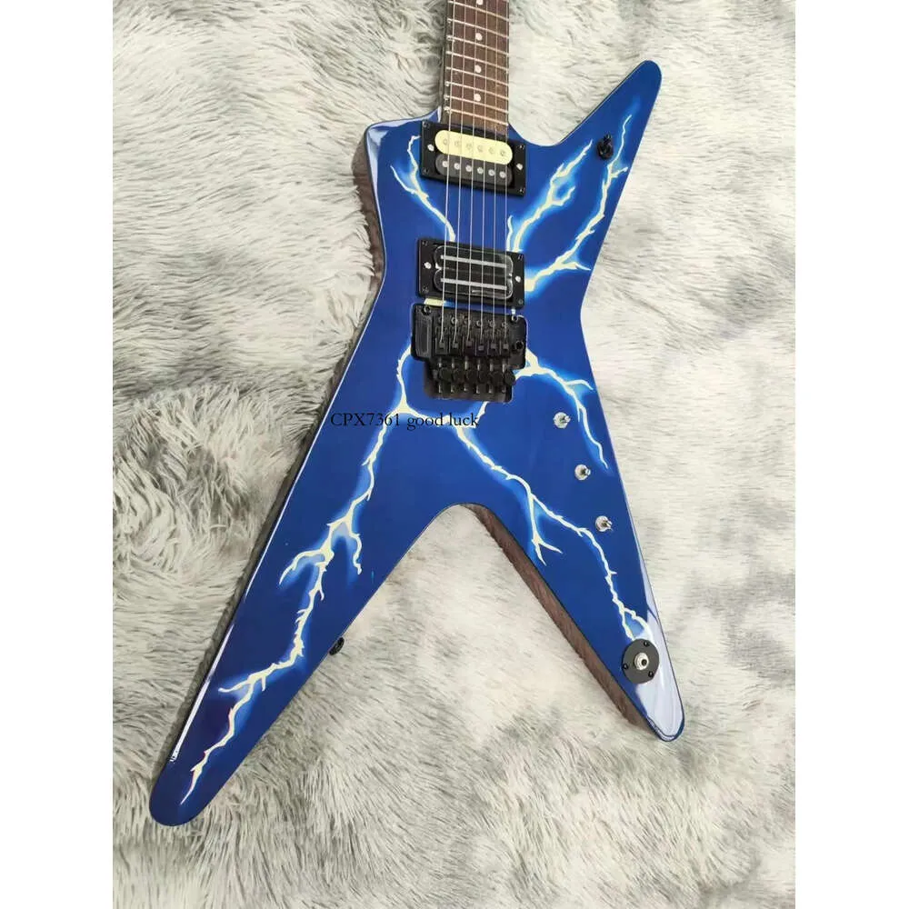 Wash Dimbag Darrell Dim Dimbolt D From Hell Blue Lightenning Electric Guitar Dot Inlay Floyd Rose Tremolo Bridge Whammy Bar Black Hardware Grover Tuners