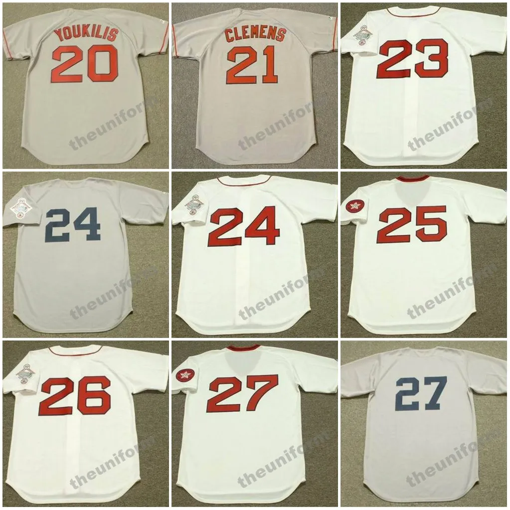 Masculino 1939-2004 Kevin Youkilis Roger Clemens Dwight Evans Manny Ramirez Tony Conigliaro Wade Boggs Carlton Fisk Boston Throwback Baseball Jersey S-5XL