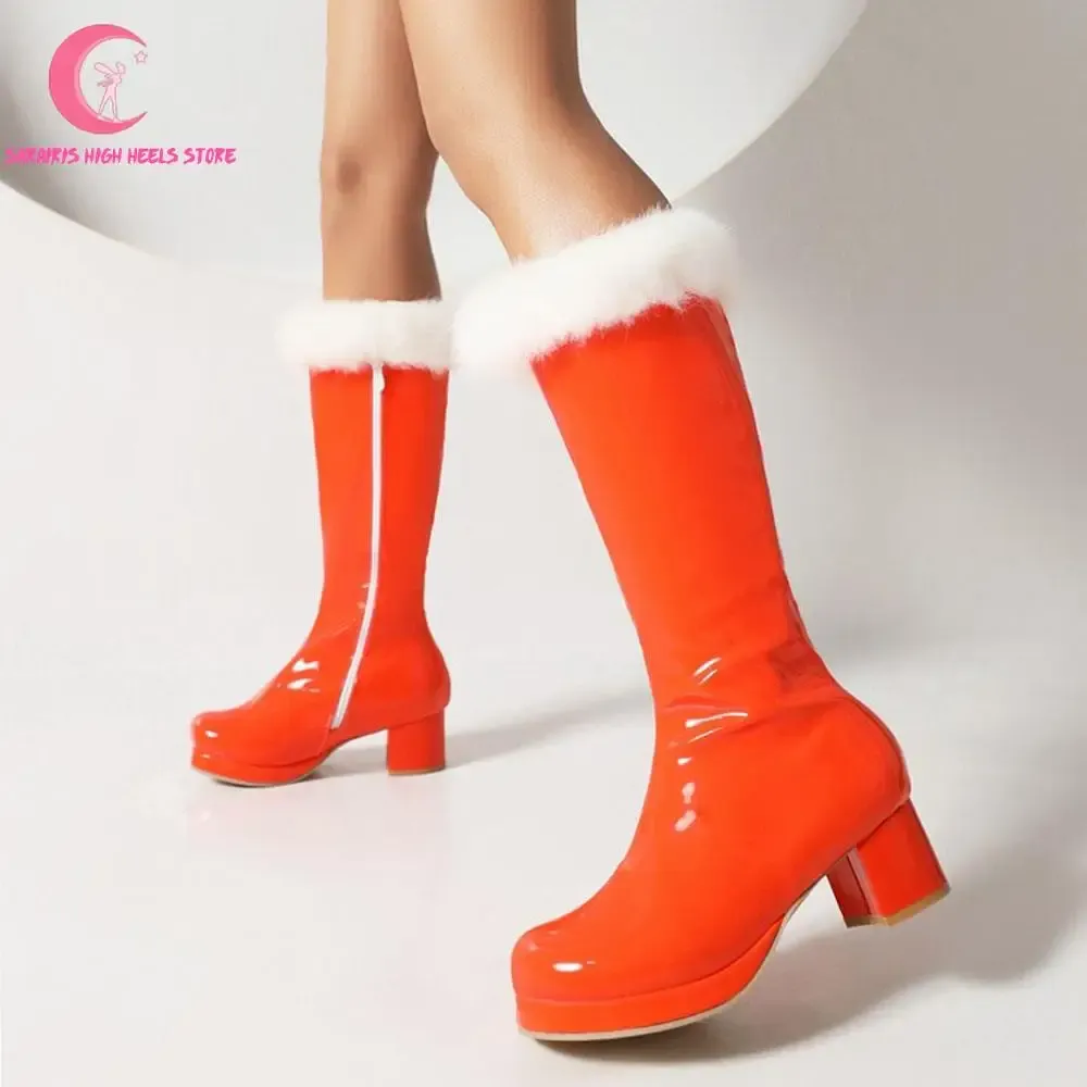 Boots 2023 Knee Knee High Winter Boots Femme Plateforme Chunky Halloween Cosplay Heels Chaussures Femme Vintage Comfy Élégant Chaussure de Noël