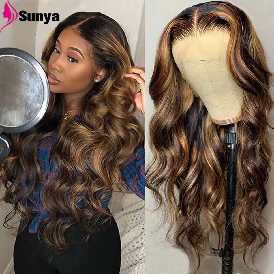 Syntetiska peruker Markera peruk Mänskligt hår 13x6 HD spets främre mänskliga hår peruker för kvinnor Glueless Body Wave Honey Blonde 13x4 Full Spets Frontal Wig 240328 240327