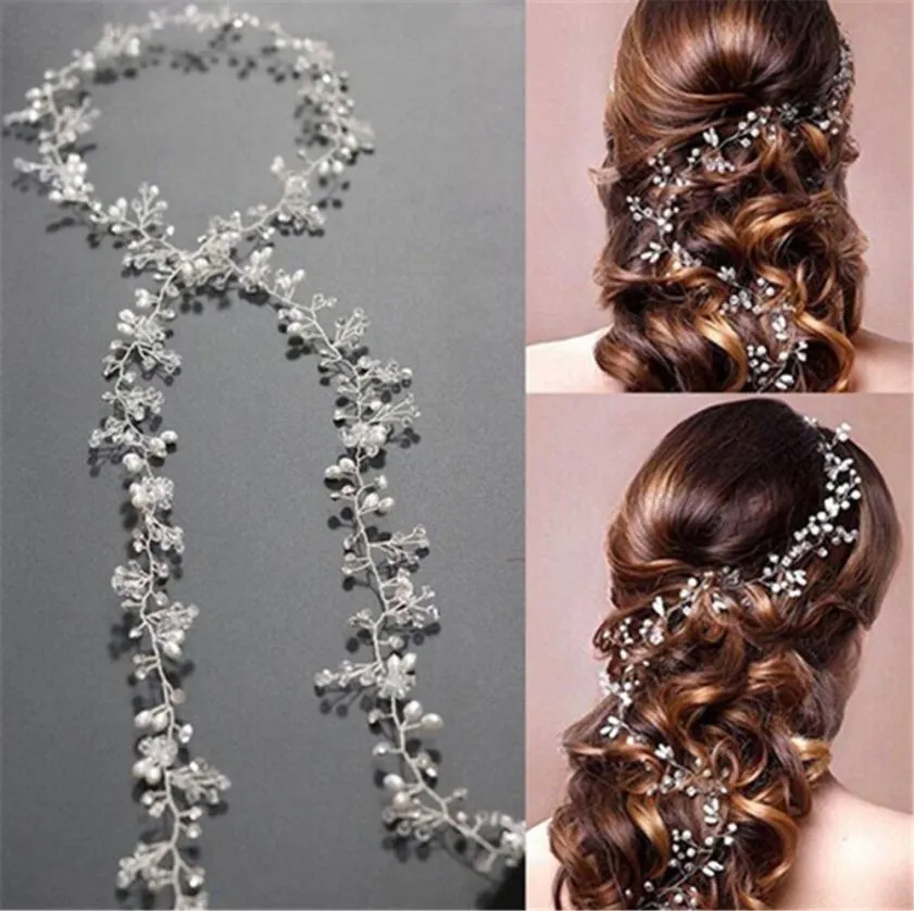 2019 Bridal Wedding Crystal Bride Hair Accessories Pearl Flower Headband Handmade Hairband Beads Decoration Hair Comb For Women7419950