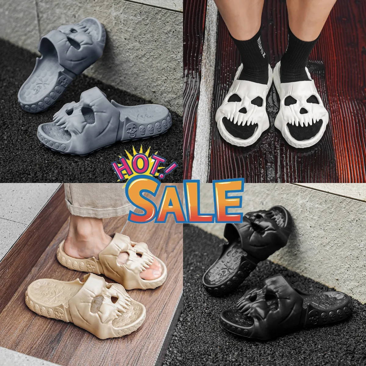 Zomerslippers voor heren en dames Effen kleur Schedelkop Sandalen met platte hak Davidskayj Designer Hoge kwaliteit modeslippers Waterdichte strandsportslippers GAI