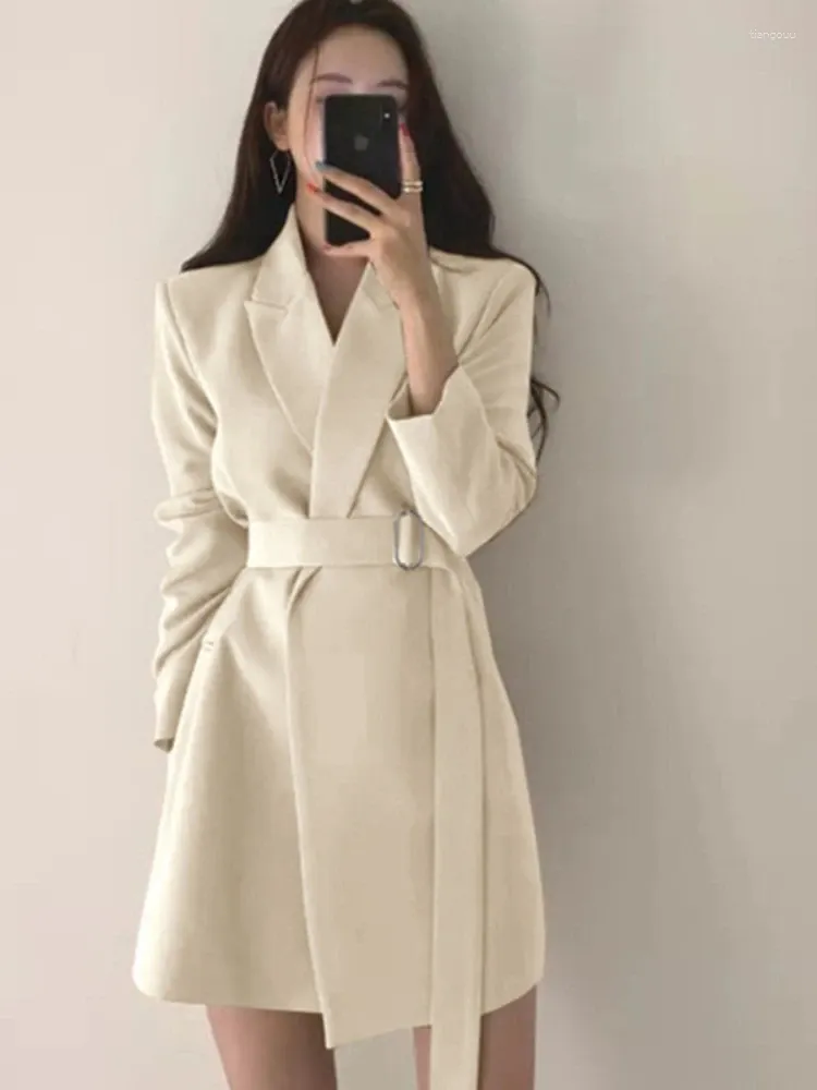 Women's Suits Women Suit Fashion Slim Fit Retro Belt Korean Edition Casual Elegant Long Sleeved Mid Length Versatile Coat