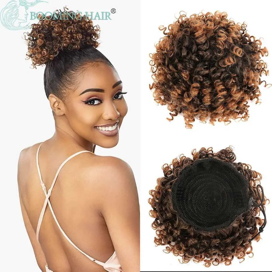 Sentetik peruklar kısa afro puf saçlı topuz at kuyruğu sentetik kinky kıvırcık saç chignon saç parçaları bripstring at kuyruğu saçları kadınlar için 240329