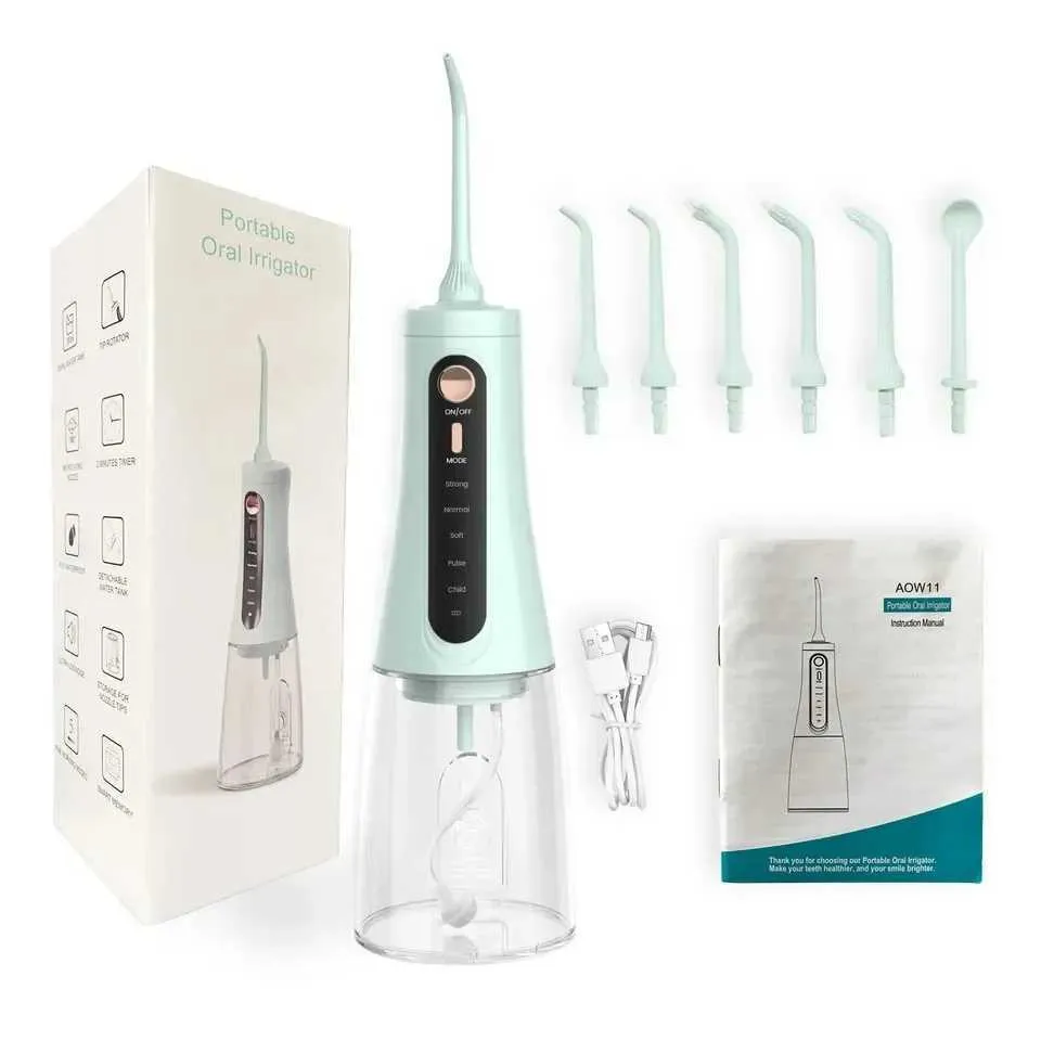 Irrigadores orais 350ML escova de água portátil irrigador oral carregamento USB 5Mode jato de água dental IPX7 limpador de dentes à prova d'água com 6 bicos J240318