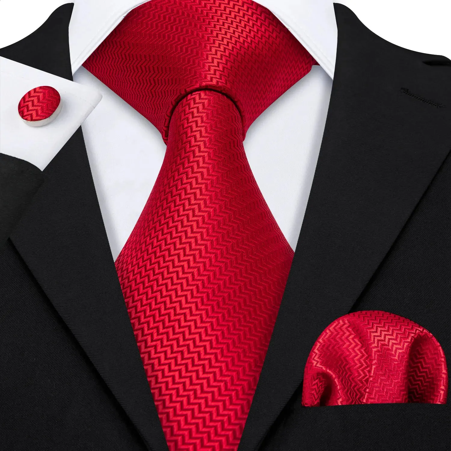 Herren-Krawatten-Set, rote Blumen-Seidenkrawatte für Männer, Hochzeit, Party, Einstecktuch, Krawatte, Krawatten-Set, Barry.Wang Fashion Tie LS-5198 240314