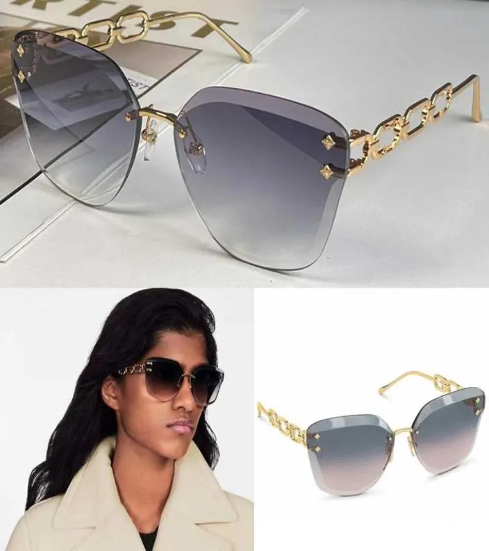 Jewel Cat Eye Solglasögon Z1626U Lyxvarumärkesdesigner Rimless Gradient Lens Metal Chain Temple med klassisk logotyp Female Personalit5856744