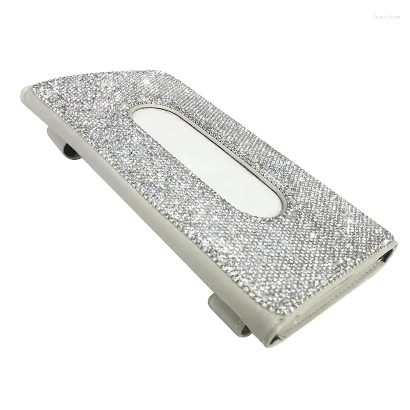 Car Organizer Sun Visor Tissue Box Holder Crystal Sparkling Napkin PU Leather Accessories For Women Cars