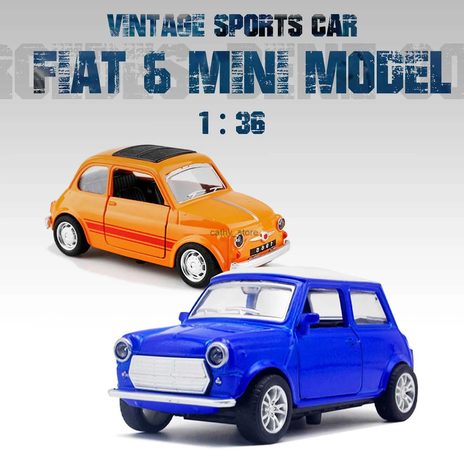 Diecast Model Cars 1 36 Alloy Vintage Diecast Car Model Fiat Mini Classic Pull Back Car Model Miniature Vehicle Replica For Collection Giftl2403