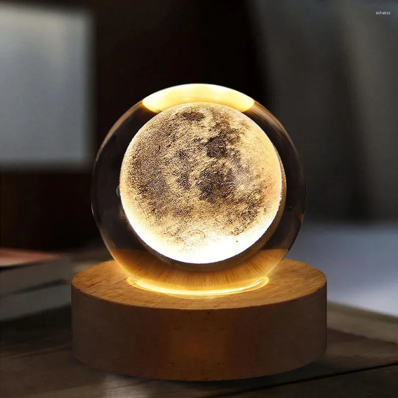 Figurine decorative LED Sfera di cristallo Luce notturna Sistema della Via Lattea Incandescente Pianeta Luce notturna 3D Inciso Ricarica USB per la decorazione artistica