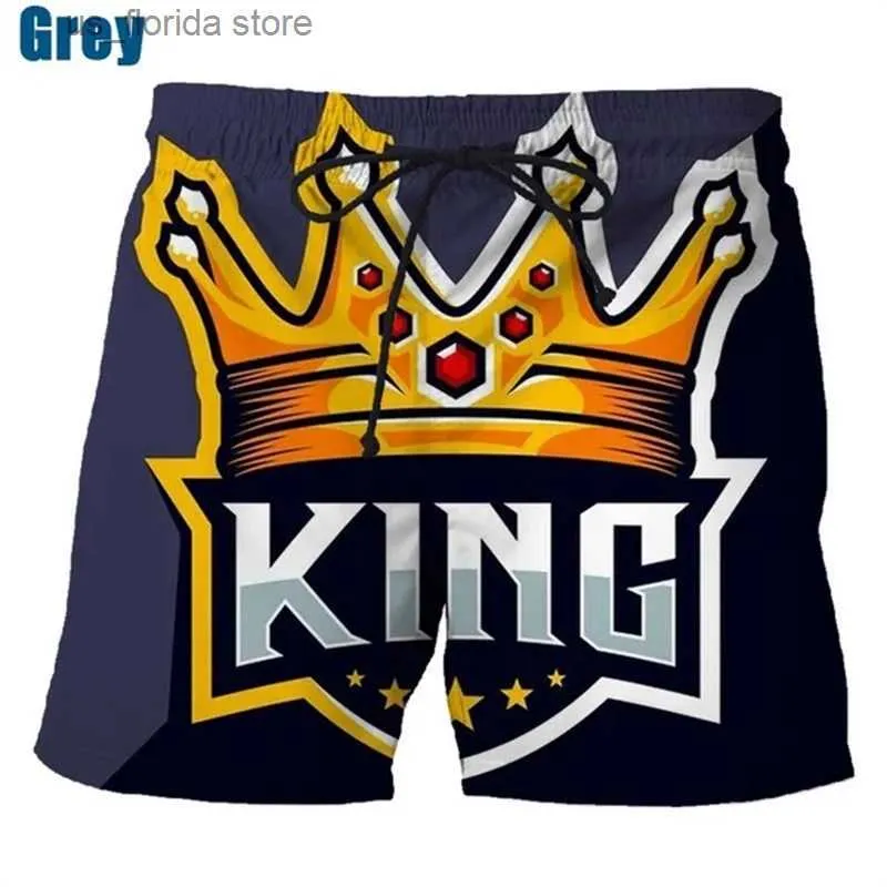 Men's Shorts THE KING Golden Letter Print Beach Shorts For Men Women Casual Quick Dry Outdoor Board Shorts Strtwear Mens Swim Trunks Y240320