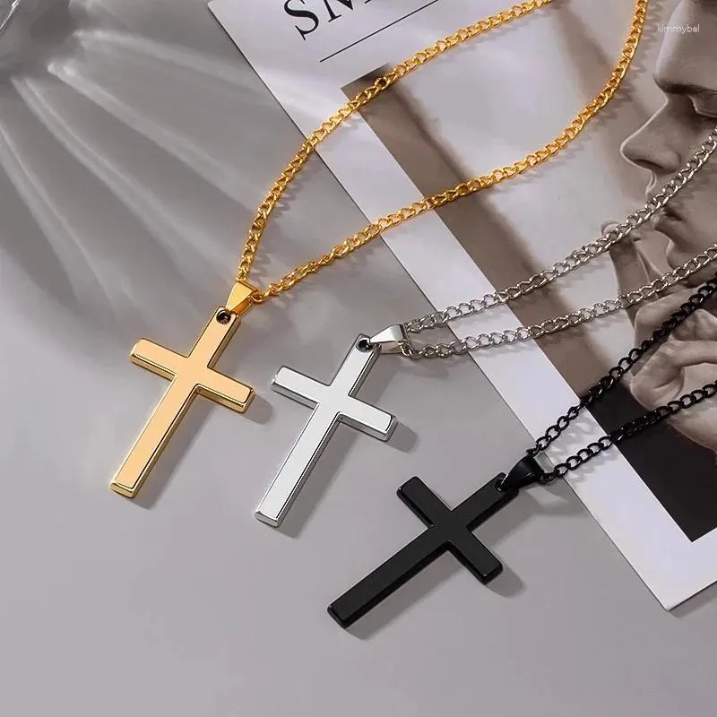 Cadenas de titanio de acero cruz colgante collar para hombres mujeres joyería minimalista masculino femenino collares de oración gargantillas color plata regalo