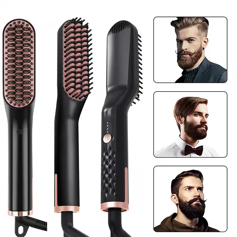 Irons Hair Straightener Brush Men Beard Straightener Hot Comb Smoothing Straightening Curling Iron Electric Hairbrush Women Hair Style