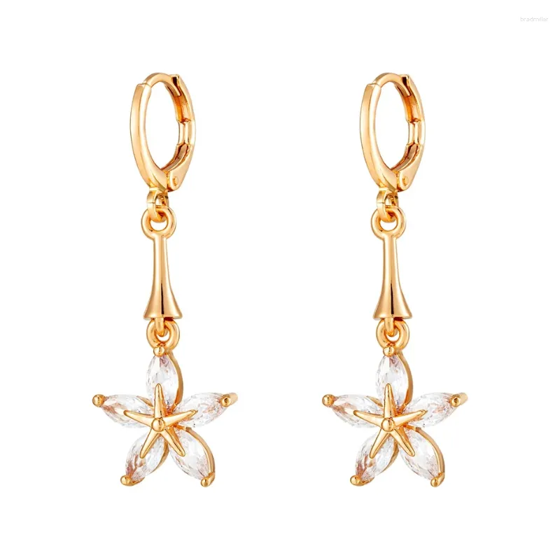 Dangle Earrings Elegant Clear Zircon Flower Gold Plated Earring Copper Hoop Lobster Buckle Earlobe Jewelry Women Ornament Gift