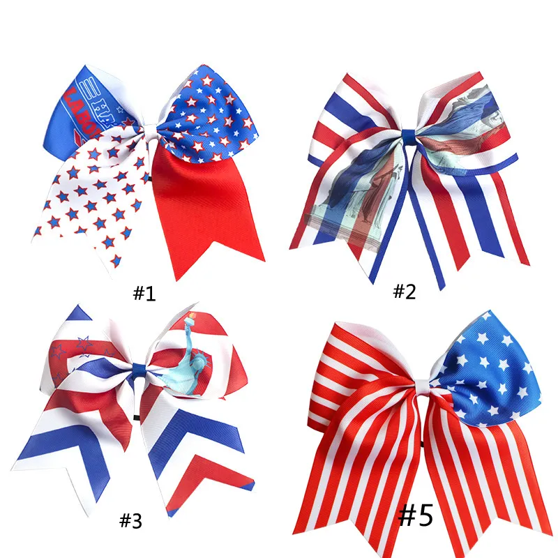 girls Hair Loop American Independence day 8-inch Bow hairbands Swallowtail kids Hair Accessories Double Tailed Ribbon Goddess of Liberty Hair Ornament