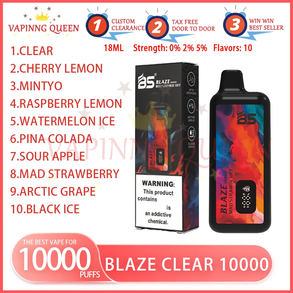 Breze Stiik BLAZE BS 10000 Puff Disposable E Cigarette With E-Liquid Battery Power LED Indicator Rechargeable 650mAh 18ml Prefill Puffs Vape Kit