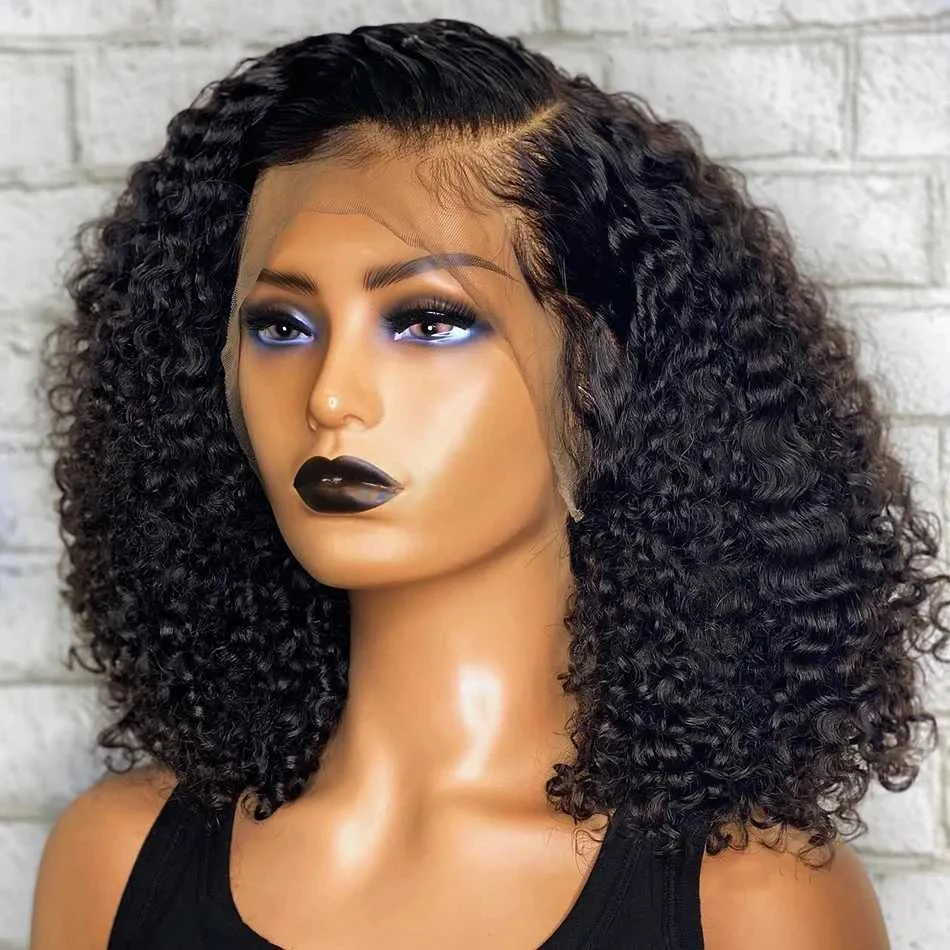 Perruques synthétiques Kinky Curly Bob Brésilien Cheveux Humains Avant de Lacet Perruques 13X4 Lace Frontal 5x5 Fermeture Kinky Curly Perruque Pour Les Femmes Noires 250 Densité 240329