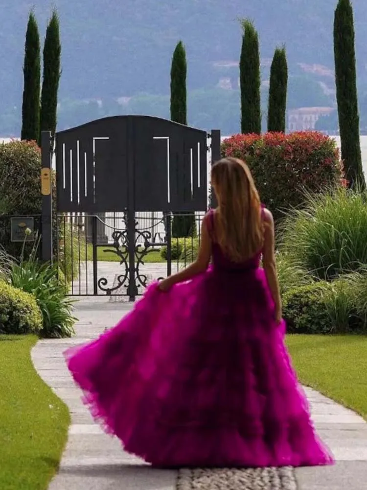 Fuchsia Sheath Sweetheart Beaded Single Sleeve Ruched Evening Dress with Side Train