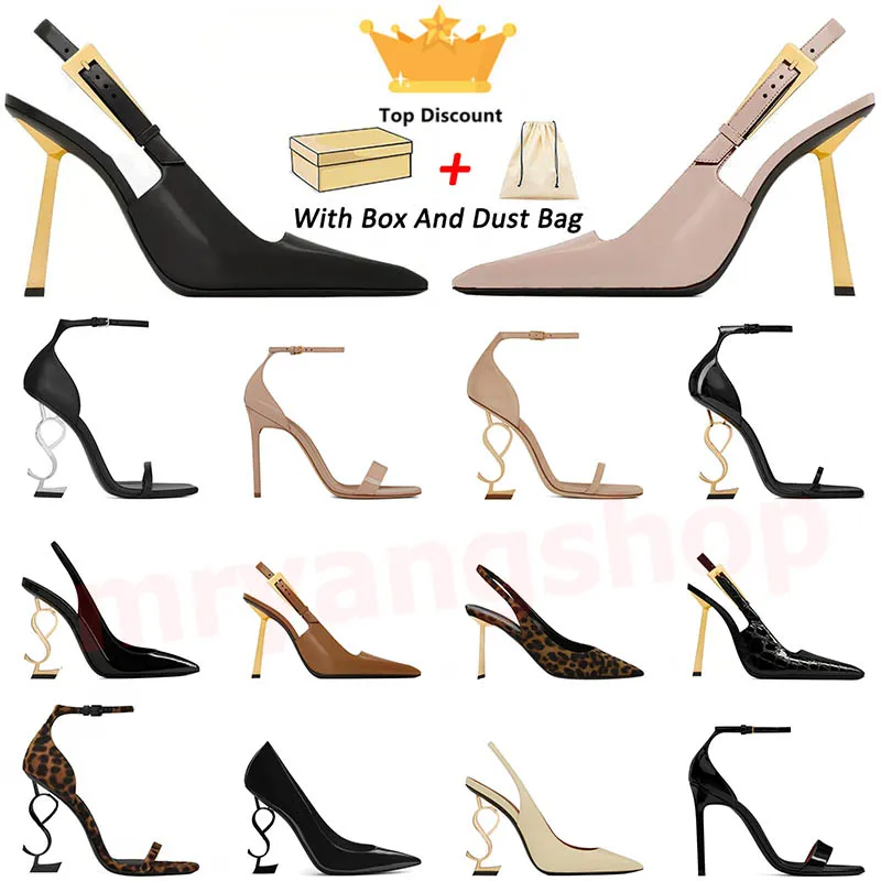 2024 مصمم جديد صندل High High Cheels Saint Luurents Luxurys Paris Classics Women 10cm منصة الكعب Slingback Bolden Golden Office Beddents with Box Size 35-41