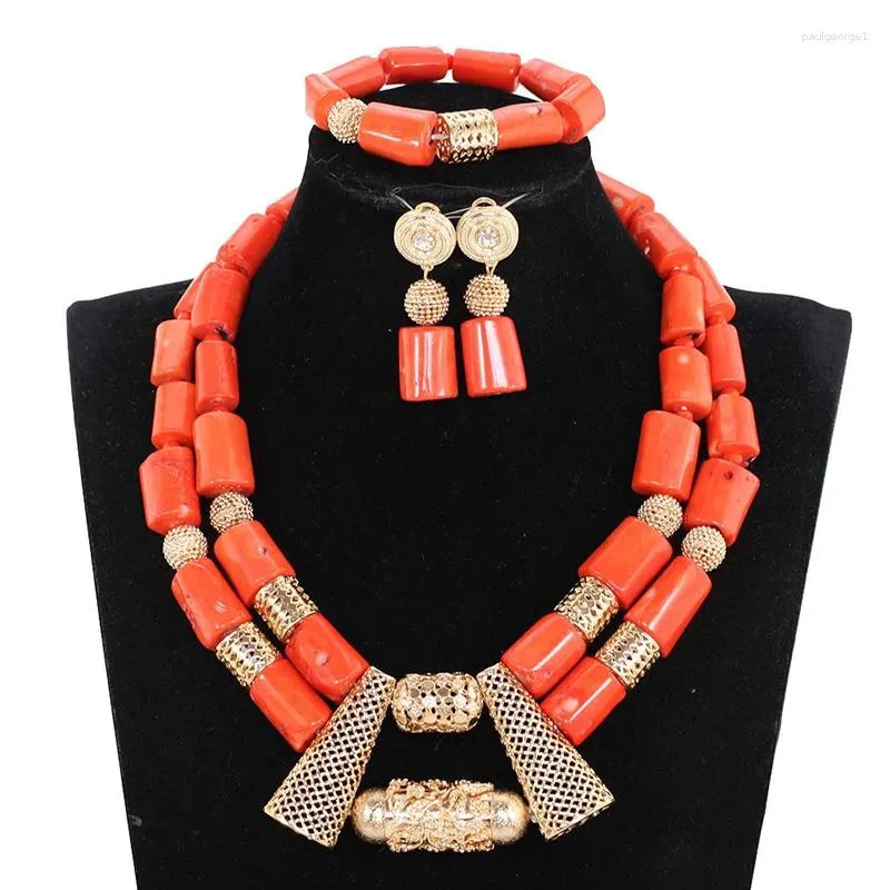 Necklace Earrings Set Fashion African Beads Jewelry Coral Bracelets For Mother's Dayri Gift LC010