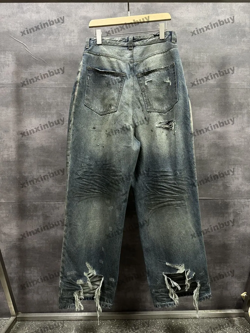 Xinxinbuy hommes femmes designer pantalon paris détruit boue cravate colorant printemps été pantalons décontractés noir bleu XS-XL