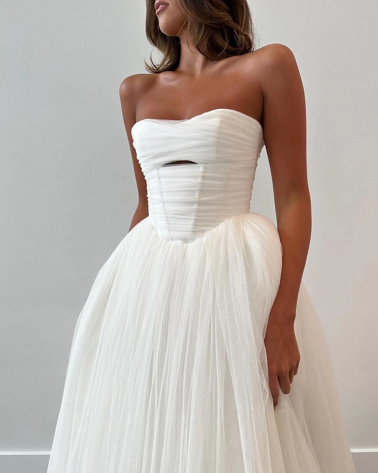 knee length dresses for ladies Evangeline Tulle Irregular Ruffled High Low Sweep Brush Train Maternit main image 0