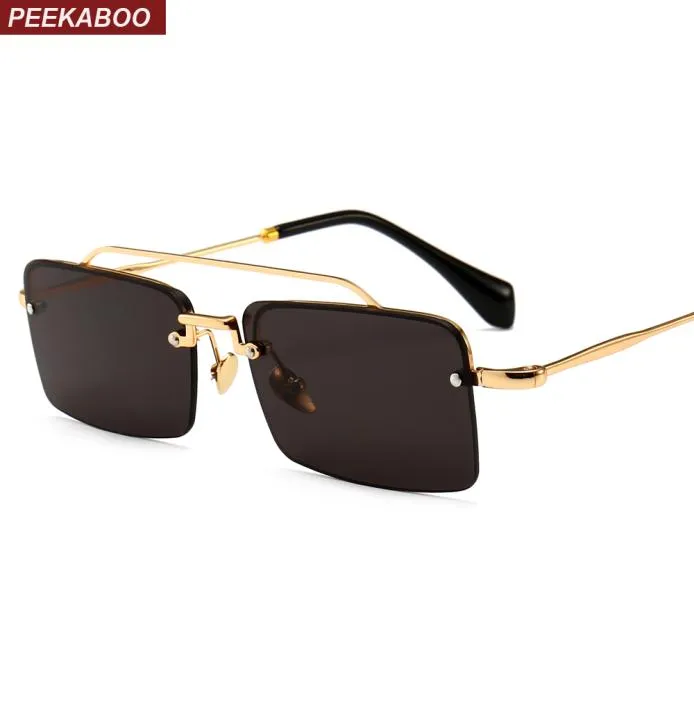 Retro rechthoek zonnebril mannen metalen frame goud bruin rood semi randloze vierkante zonnebril voor vrouwen 2018 zomer2323796