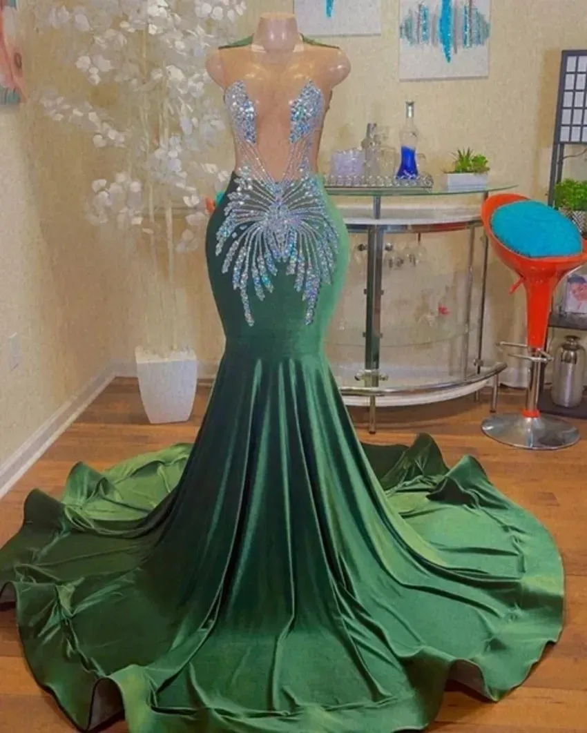 Verde luxo sheer feminino longo preto meninas vestidos de baile sexy diamante sereia veludo vestidos de baile noite festa de gala