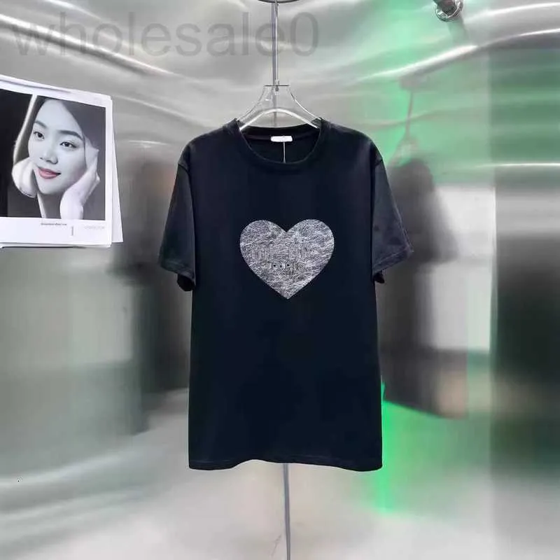 Diseñador de camisetas para mujer 2024 Primavera / Verano Nueva letra Love Miu Hot Diamond Camiseta de manga corta de algodón puro suelta y versátil, el mismo estilo para hombres y mujeres I4P4