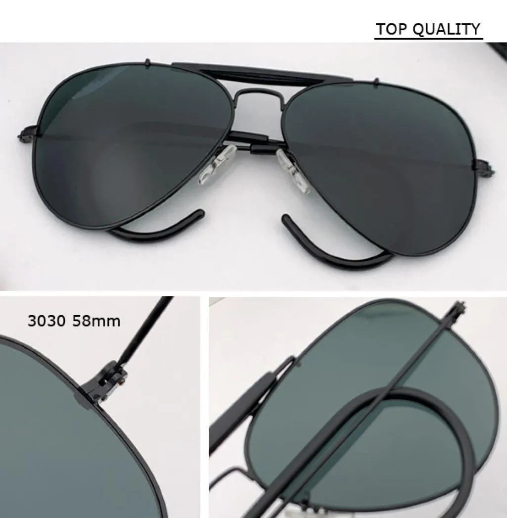 العدسة الزجاجية الكلاسيكية UV400 Pilot Gafas 58mm إطار المعادن الطيران النظارات الشمسية المصمم للنساء Men Feminin اسم العلامة التجارية Oculos Vintage Gla9149485