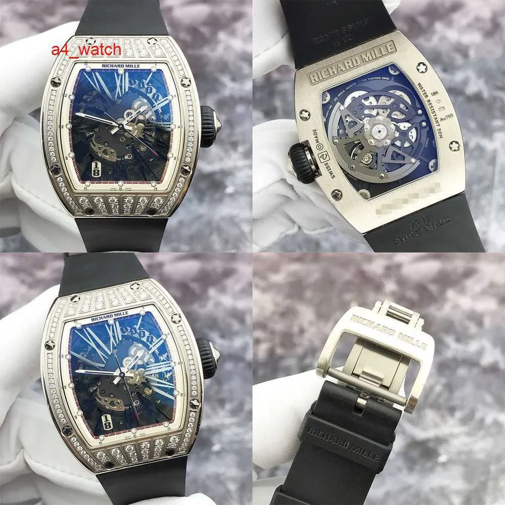 RM Watch Collection Montre en cristal RM023 Cadran squelette Or blanc 18 carats Diamant original Date Montre mécanique automatique pour homme Grand cadran